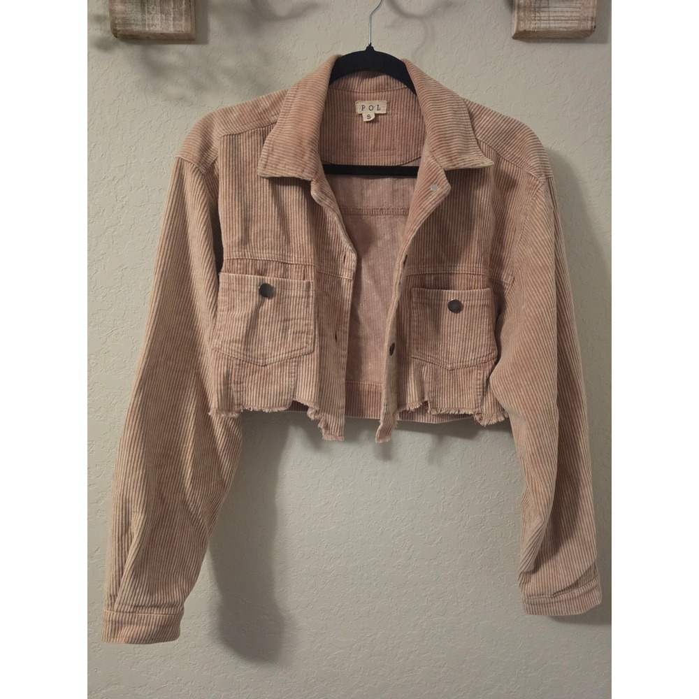 POL Beige Pink Corduroy Cropped Jacket Star Embroidery Raw Hem Small